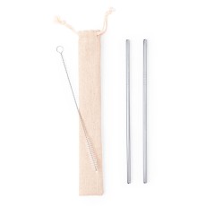 Коктейльные трубочки (2 шт.) с ершиком в чехле KALUX, 3,5х24,5см, нержавеющая сталь, хлопок