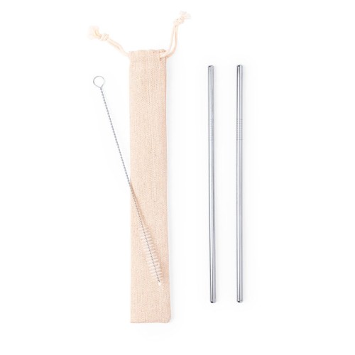 Коктейльные трубочки (2 шт.) с ершиком в чехле KALUX, 3,5х24,5см, нержавеющая сталь, хлопок