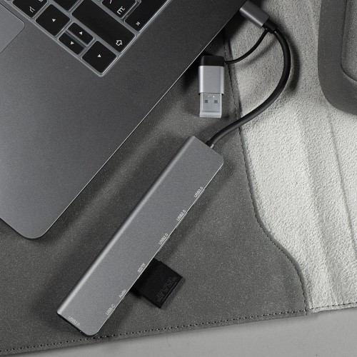 USB-хаб ROOT 8 в 1, серый, алюминий