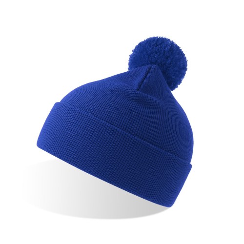 Шапка вязаная  двойная Wind-S, с отворотом и помпоном, ярко-синий, 100% переработанный полиэстер