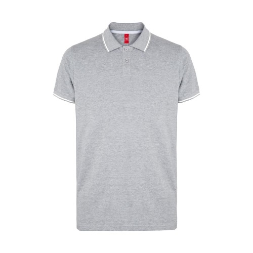 Рубашка-поло мужская SPECTRUM, к/р, св.-сер. меланж/бел, S, 100% хлопок, плотность 195 г/м2