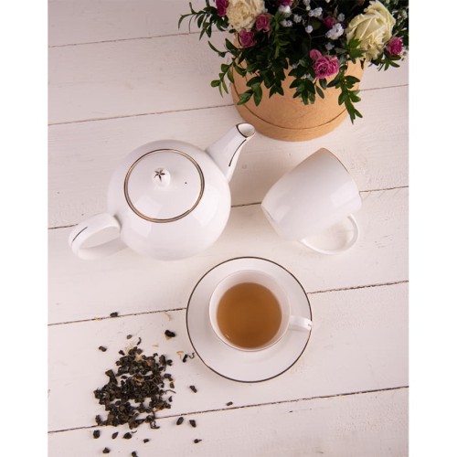 Чайник и две чайных пары GOLD в упаковке, 250мл и 1200мл, костяной фарфор