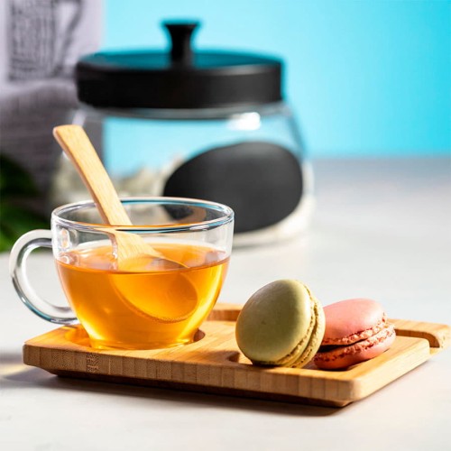 Чашка с ложкой на подставке MORKE 180мл,16,4х8х12,3 см, боросиликатное стекло, бамбук