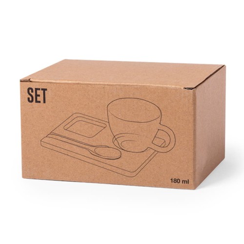 Чашка с ложкой на подставке MORKE 180мл,16,4х8х12,3 см, боросиликатное стекло, бамбук