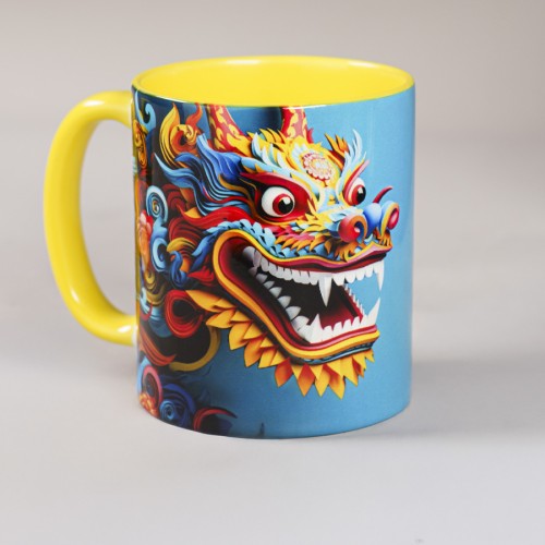 Кружка для сублимации, 330 мл, d=82 мм, стандарт А, белая, желтая внутри, желтая ручка