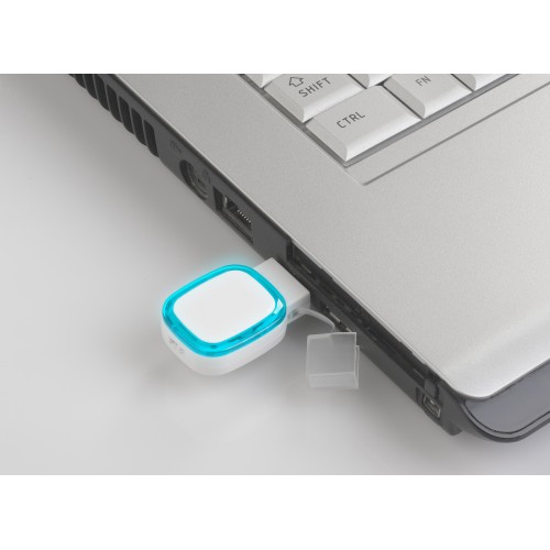 Флеш-карта 16 Гб с подсветкой логотипа, белый с бирюзовым