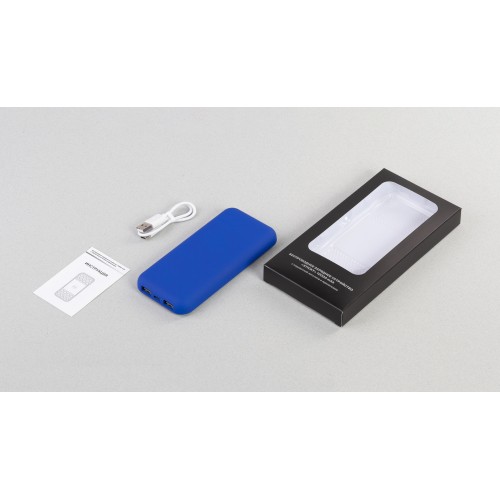Беспроводное зарядное устройство Sticky SOFTTOUCH, 10000 mAh с подсветкой логотипа и присосками, синий