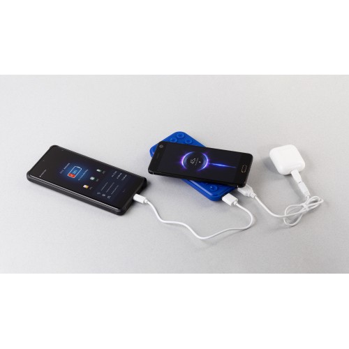 Беспроводное зарядное устройство Sticky SOFTTOUCH, 10000 mAh с подсветкой логотипа и присосками, синий