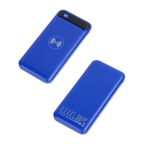Беспроводное зарядное устройство Quantum, 10000 mAh с цифровым индикатором заряда, синий