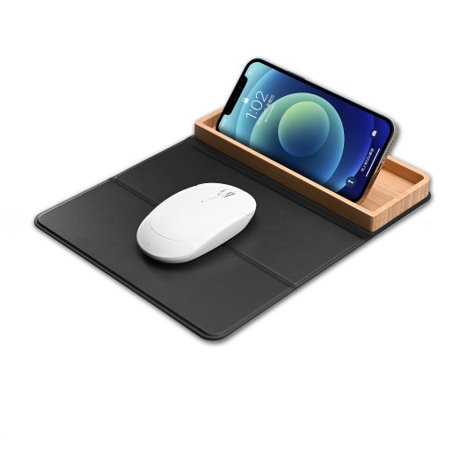 Коврик-трансформер с органайзером на магнитах с беспроводным (15W) ЗУ с подсветкой логотипа, черный с бежевым