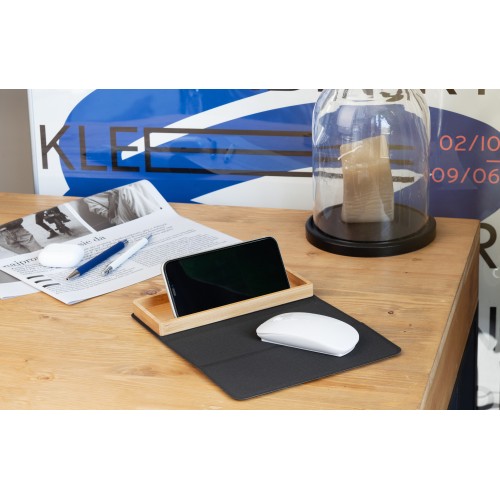 Коврик-трансформер с органайзером на магнитах с беспроводным (15W) ЗУ с подсветкой логотипа, черный с бежевым