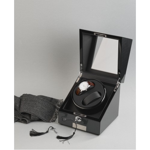 Шкатулка из дерева для часов с подзаводом, черный с серым