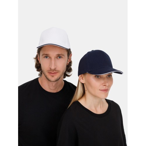 Бейсболка Classic 2.0, темно-синяя с белым кантом