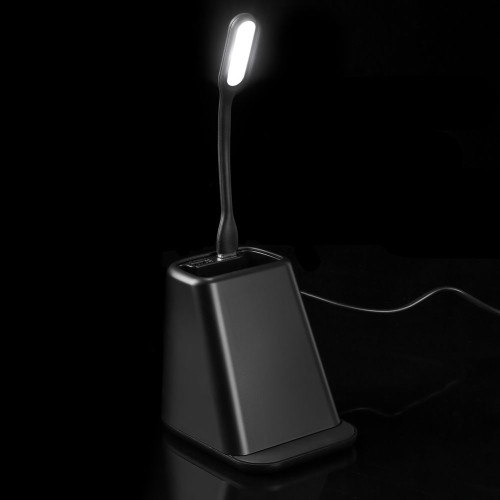 Настольный органайзер с зарядкой, лампой, вентилятором и подсветкой логотипа powerTower, черный