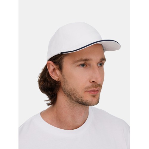 Бейсболка Classic 2.0, белая с темно-синим кантом