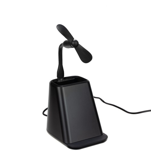 Настольный органайзер с зарядкой, лампой, вентилятором и подсветкой логотипа powerTower, черный