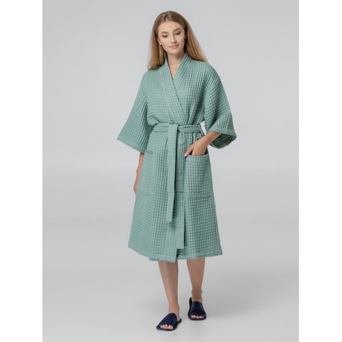 Халат вафельный женский Boho Kimono, зеленая мята