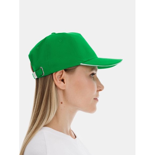 Бейсболка Classic 2.0, ярко-зеленая с белым кантом