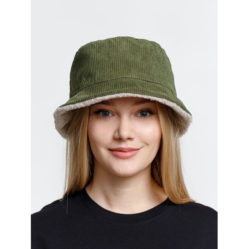 Панама Bucket двусторонняя утепленная, хаки с бежевым