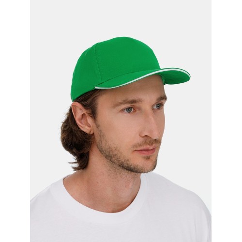 Бейсболка Classic 2.0, ярко-зеленая с белым кантом
