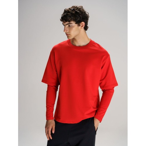 Футболка оверсайз с двойным рукавом Kosmos, красная