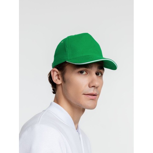 Бейсболка Classic, ярко-зеленая с белым кантом