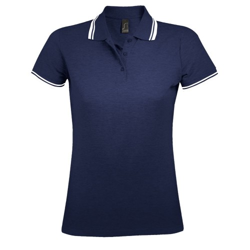 Рубашка поло женская Pasadena Women 200 с контрастной отделкой, темно-синяя с белым