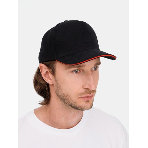 Бейсболка Classic 2.0, черная с красным кантом
