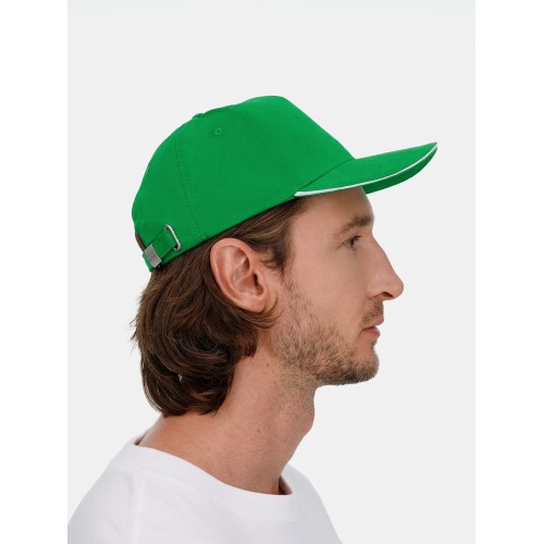 Бейсболка Classic 2.0, ярко-зеленая с белым кантом