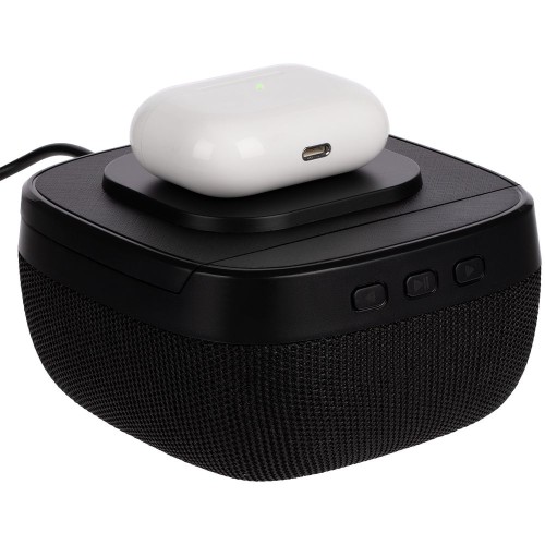 Колонка с беспроводной зарядкой Esca и подсветкой логотипа, черная