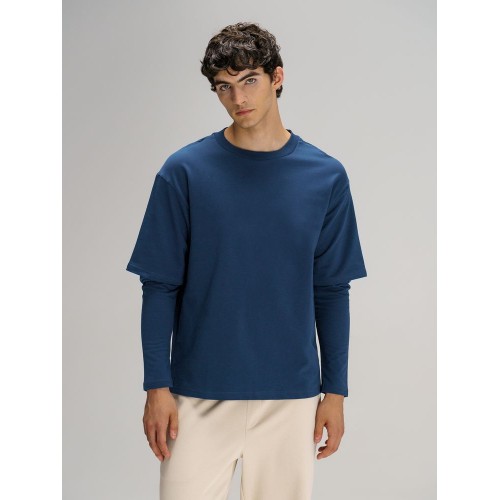 Футболка оверсайз с двойным рукавом Kosmos, темно-синяя