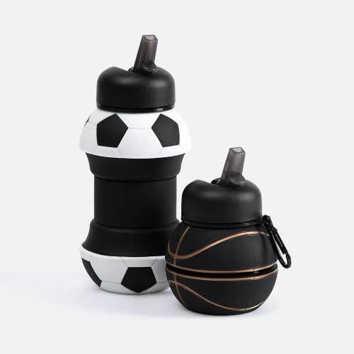 Складная бутылка для воды Football Flex, белая с черным