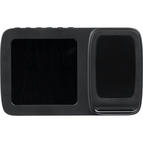 Станция беспроводной зарядки с часами и календарем и подсветкой логотипа Novem, черная