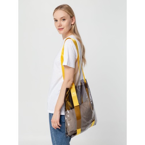 Шопер Clear Fest, прозрачный серый с желтыми ручками