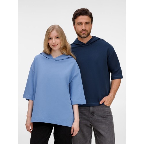 Футболка оверсайз унисекс с капюшоном Neofit, темно-синяя