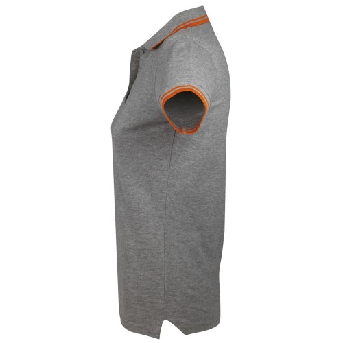 Рубашка поло женская Pasadena Women 200 с контрастной отделкой, серый меланж с оранжевым