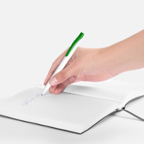 Ручка шариковая Pin, белая с зеленым
