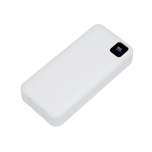 Внешний аккумулятор со встроенными кабелями Фрэйм Про, быстрая зарядка, 20000мач, белый