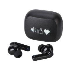 Беспроводные наушники с шумоподавлением c подсветкой лого Lites, черные (гравировка)