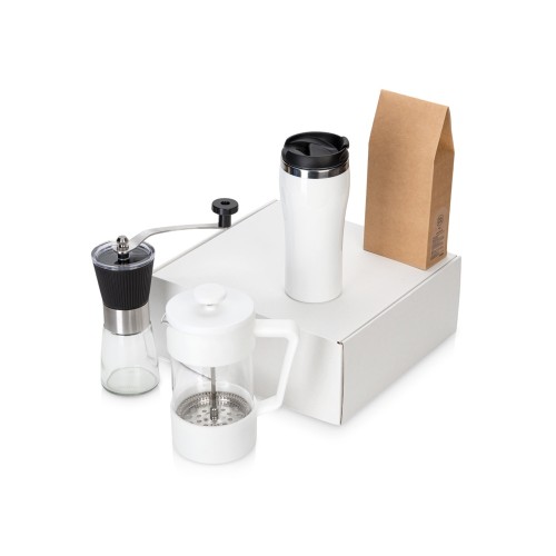 Подарочный набор с кофе, кружкой и френч-прессом Бодрое утро 2.0, белый