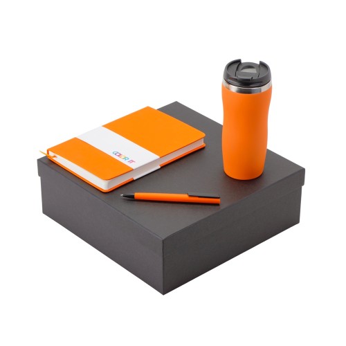 Подарочный набор c блокнотом С3, ручкой и термокружкой Mony Steel, оранжевый