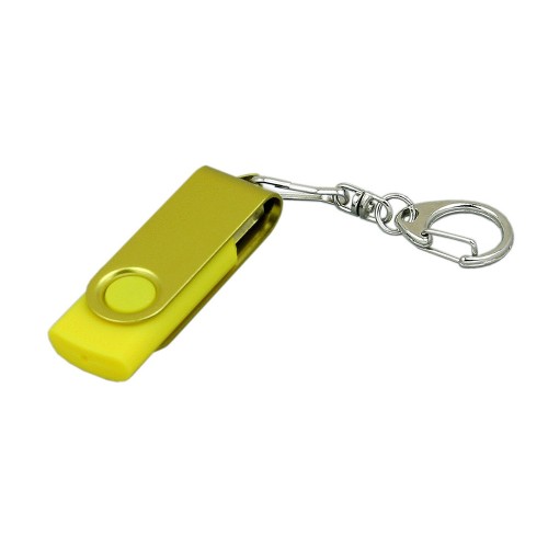 Флешка промо поворотный механизм USB 2.0, с однотонным металлическим клипом,, желтый