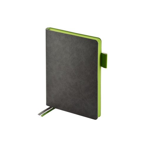 Ежедневник А5 датированный Boston 2026, серый с салатовым обрезом