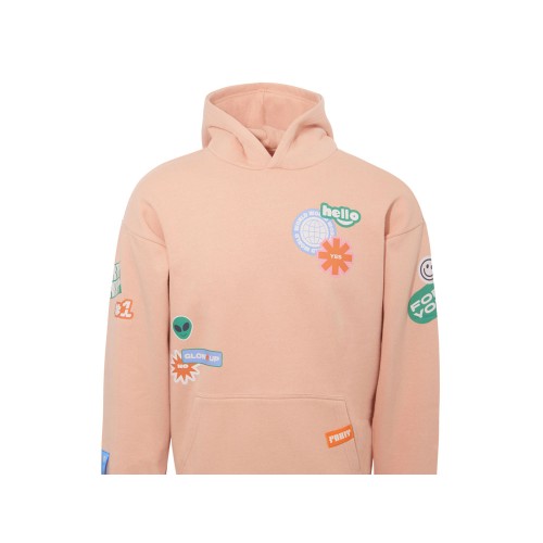 Толстовка с капюшоном оверсайз Berlin унисекс, лососевый, ДТФ, бренд тайп и лейбл