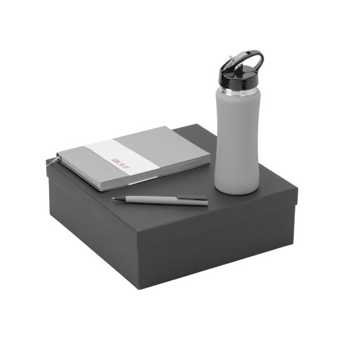 Подарочный набор c блокнотом C1, ручкой и бутылкой, серый