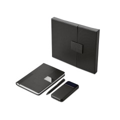 Подарочный набор Tesla с блокнотом А5, ручкой и пауэрбенком на 10 000 mAh, черный