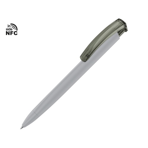 Ручка пластиковая шариковая трехгранная Trinity K transparent Gum soft-touch с чипом передачи инфо, серый