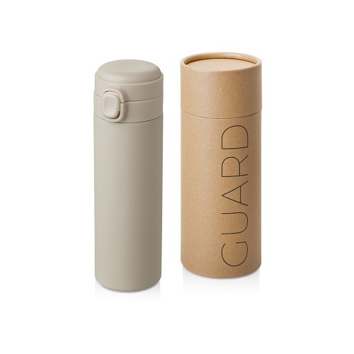Вакуумная термокружка Waterline c кнопкой Guard, 400 мл, тубус, бежевый