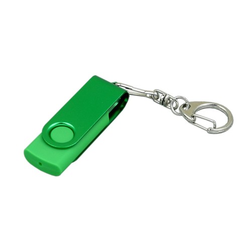 Флешка промо поворотный механизм USB 2.0, с однотонным металлическим клипом,, зеленый