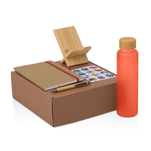 Подарочный набор с бутылкой для воды. блокнотом, ручкой и подставкой для телефона, красный